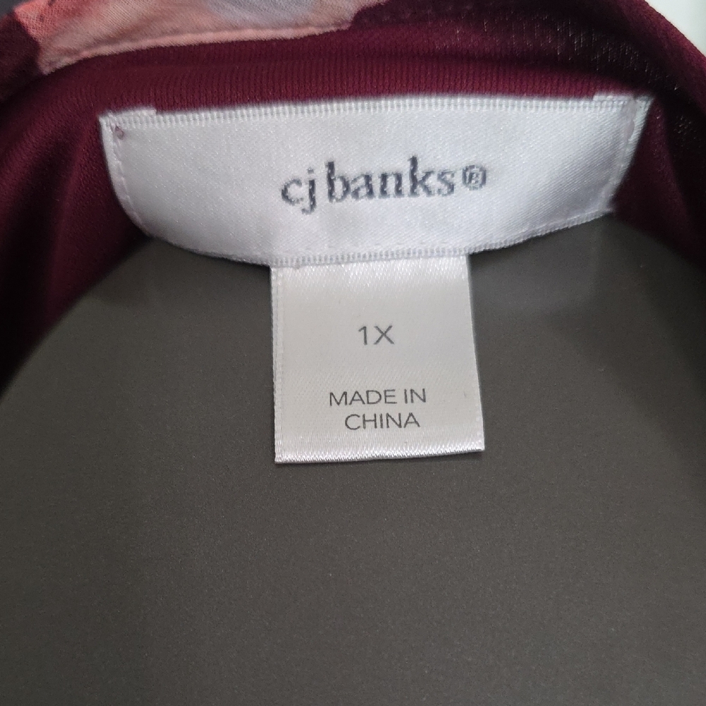 CJ Banks Maroon and Mustard Floral Blouse - Picture 2 of 5